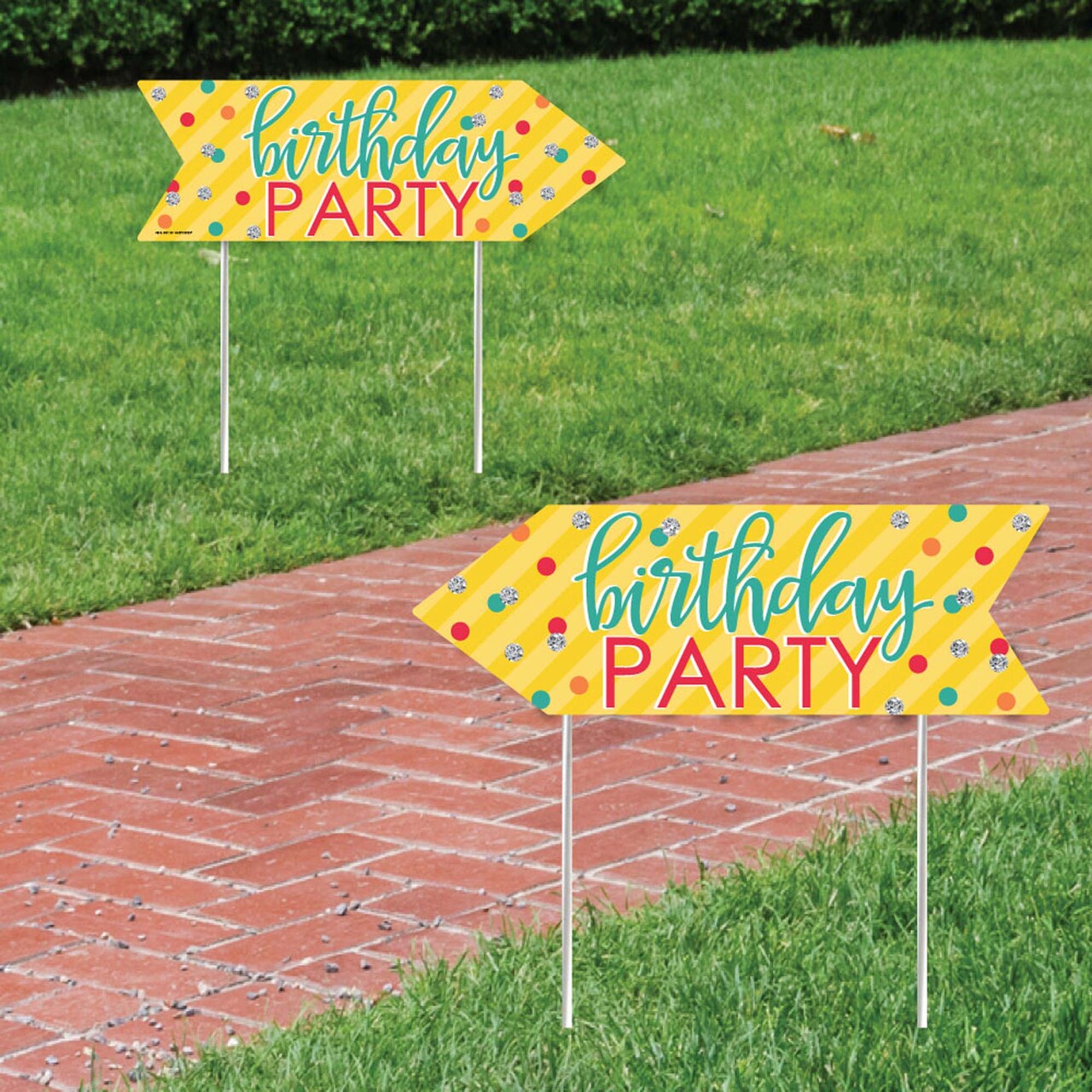 Big Dot of Happiness Colorful Happy Birthday - Birthday Party Sign Arrow - Double Sided Directional Yard Signs - Set of 2